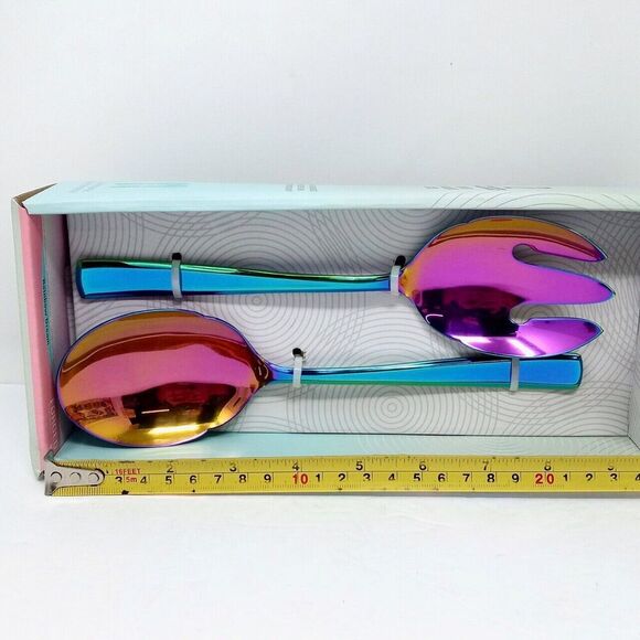 NEW Towle Living Iridescent Forged Stainless Steel 2 Piece Salad Serving Set - Picture 4 of 6